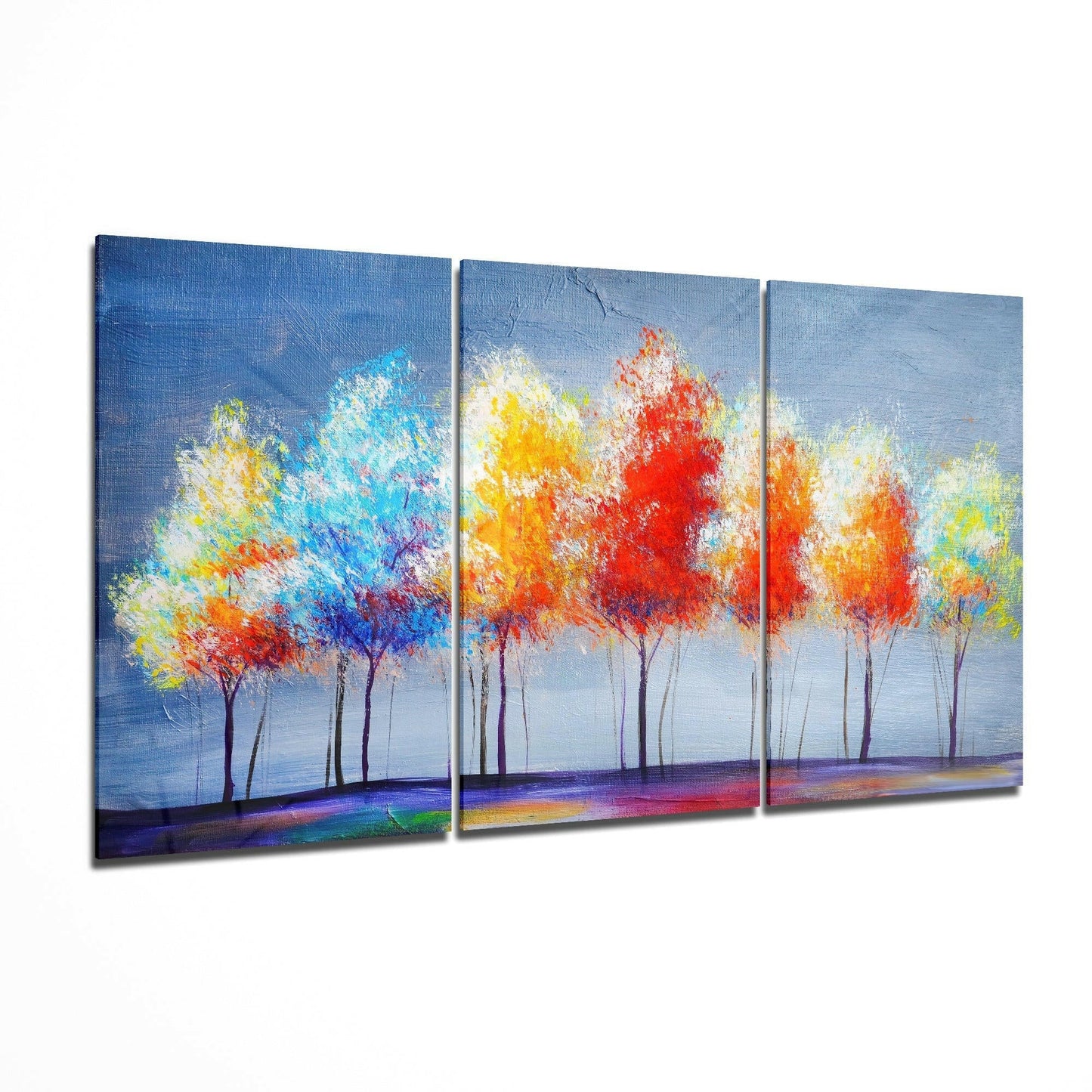 Dream Trees glass wall art displayed on a living room wall