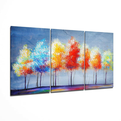Dream Trees glass wall art displayed on a living room wall