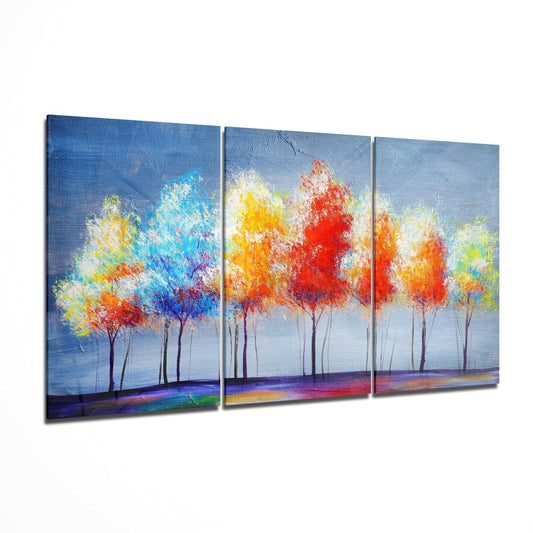 Dream Trees glass wall art displayed on a living room wall