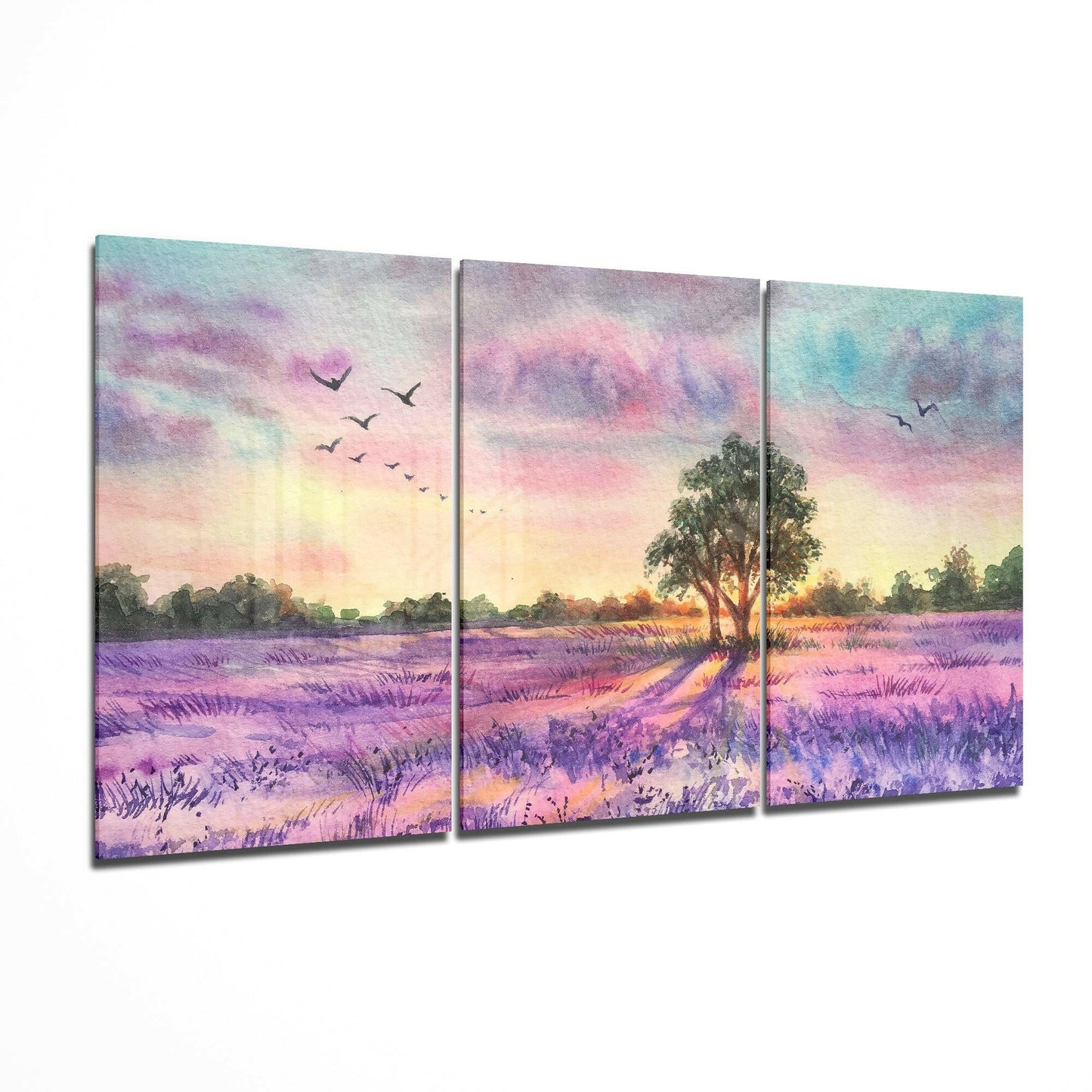 Dream Garden glass wall art displayed on a living room wall
