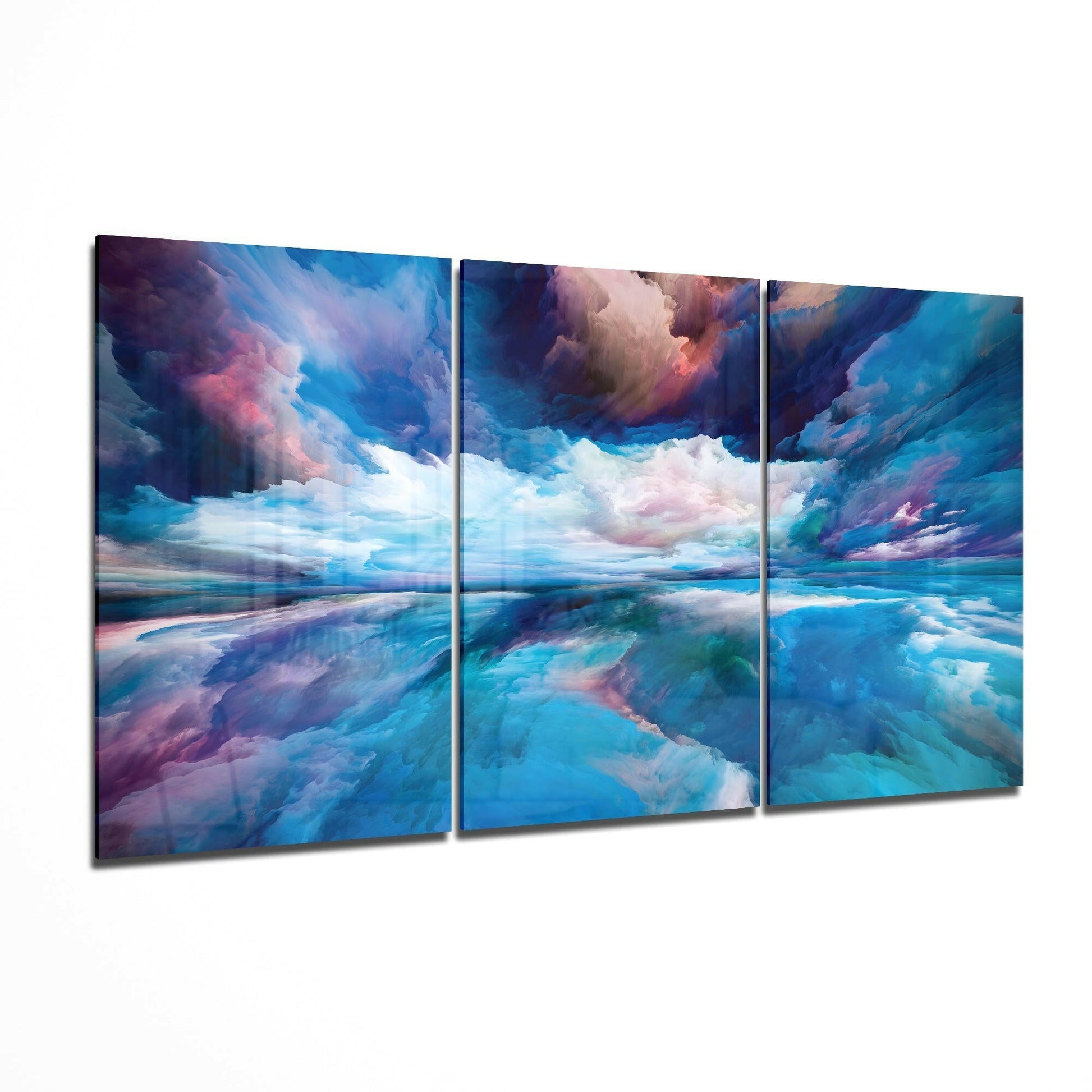 Blue Depth glass wall art 3-piece set featuring a tonal blue gradient