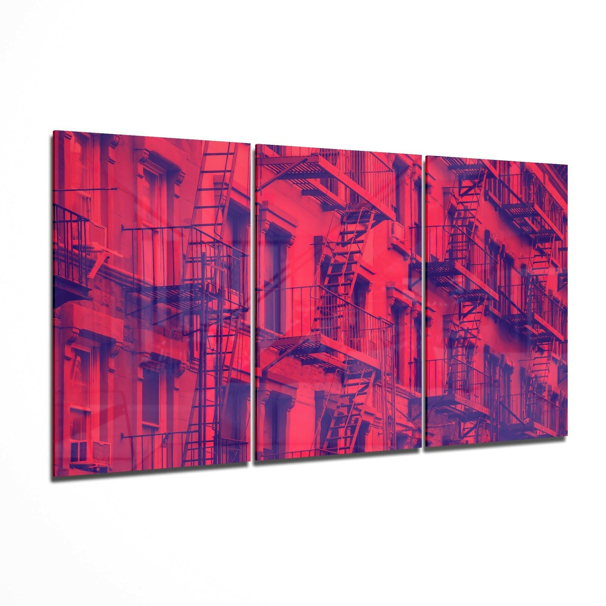 Buildings glass wall art 3-piece set featuring an architectural skyline