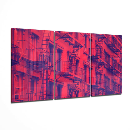 Buildings glass wall art 3-piece set featuring an architectural skyline