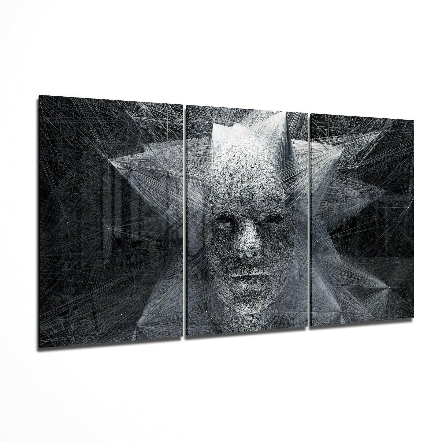 String glass wall art 3-piece set featuring minimalist abstract linework