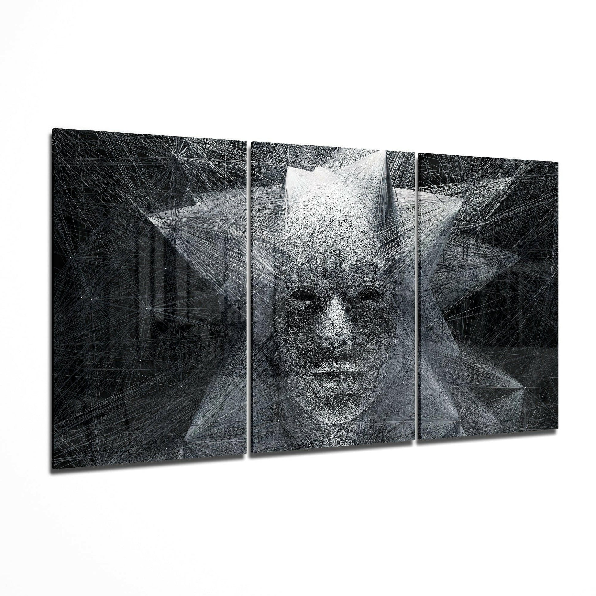 String glass wall art 3-piece set featuring minimalist abstract linework
