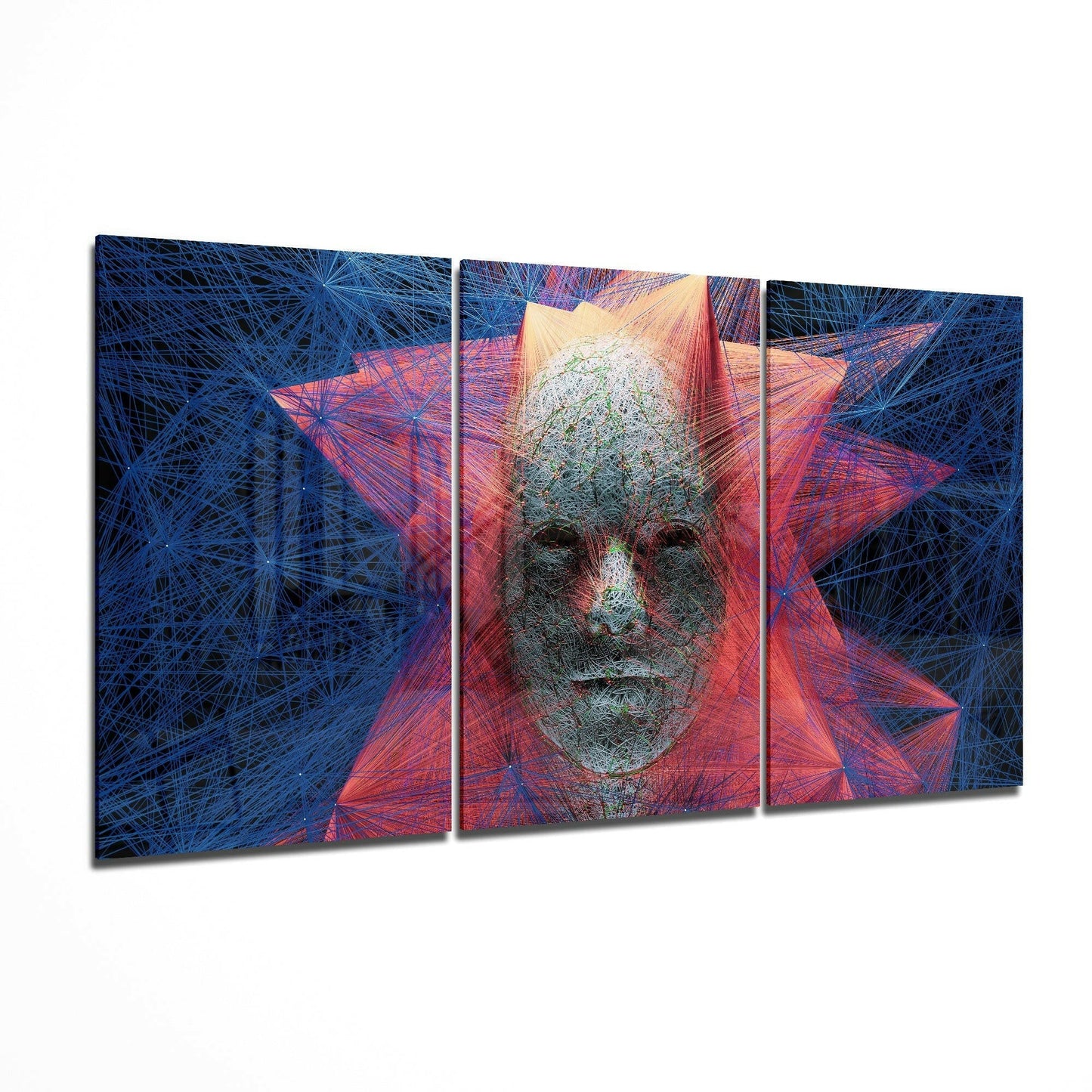 String glass wall art displayed on a living room wall