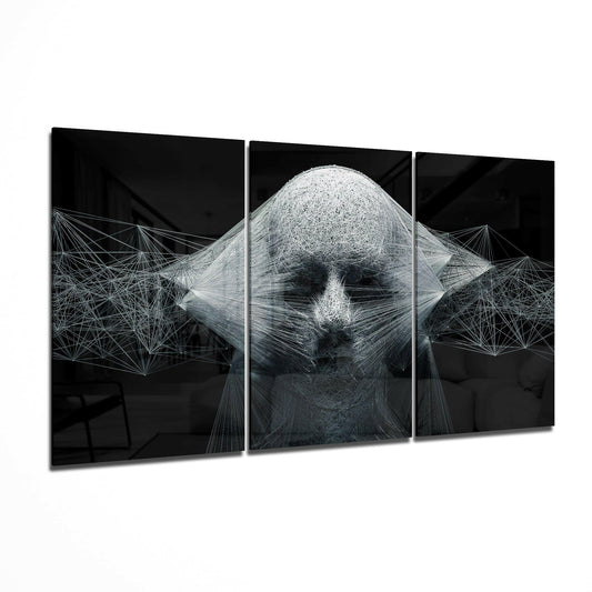 String glass wall art 3-piece set featuring minimalist abstract linework