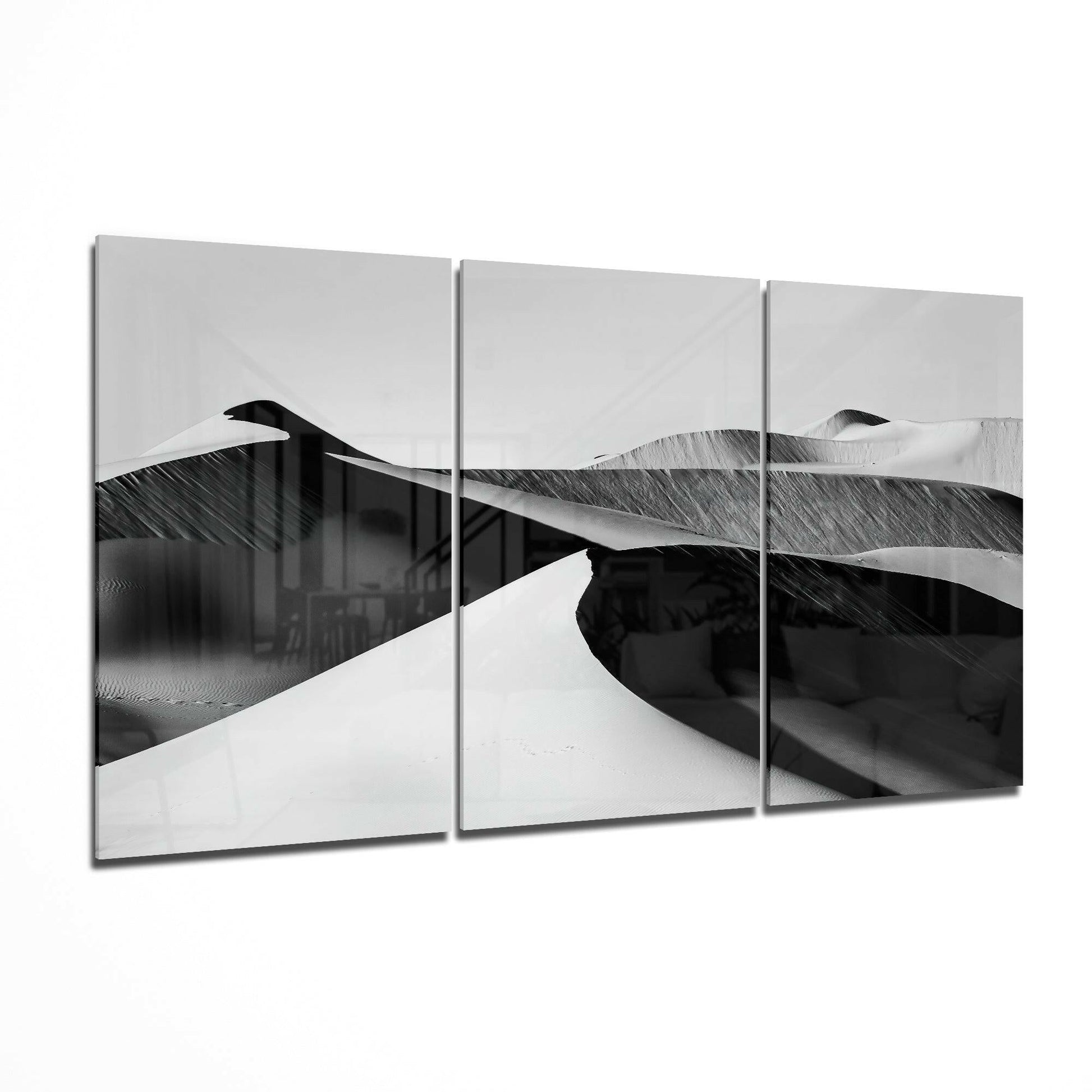 Desert glass wall art 3-piece set featuring a sand-dune landscape