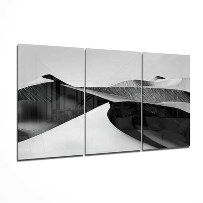 Desert glass wall art 3-piece set featuring a sand-dune landscape