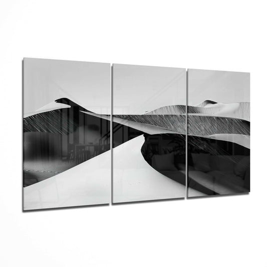 Desert glass wall art 3-piece set featuring a sand-dune landscape