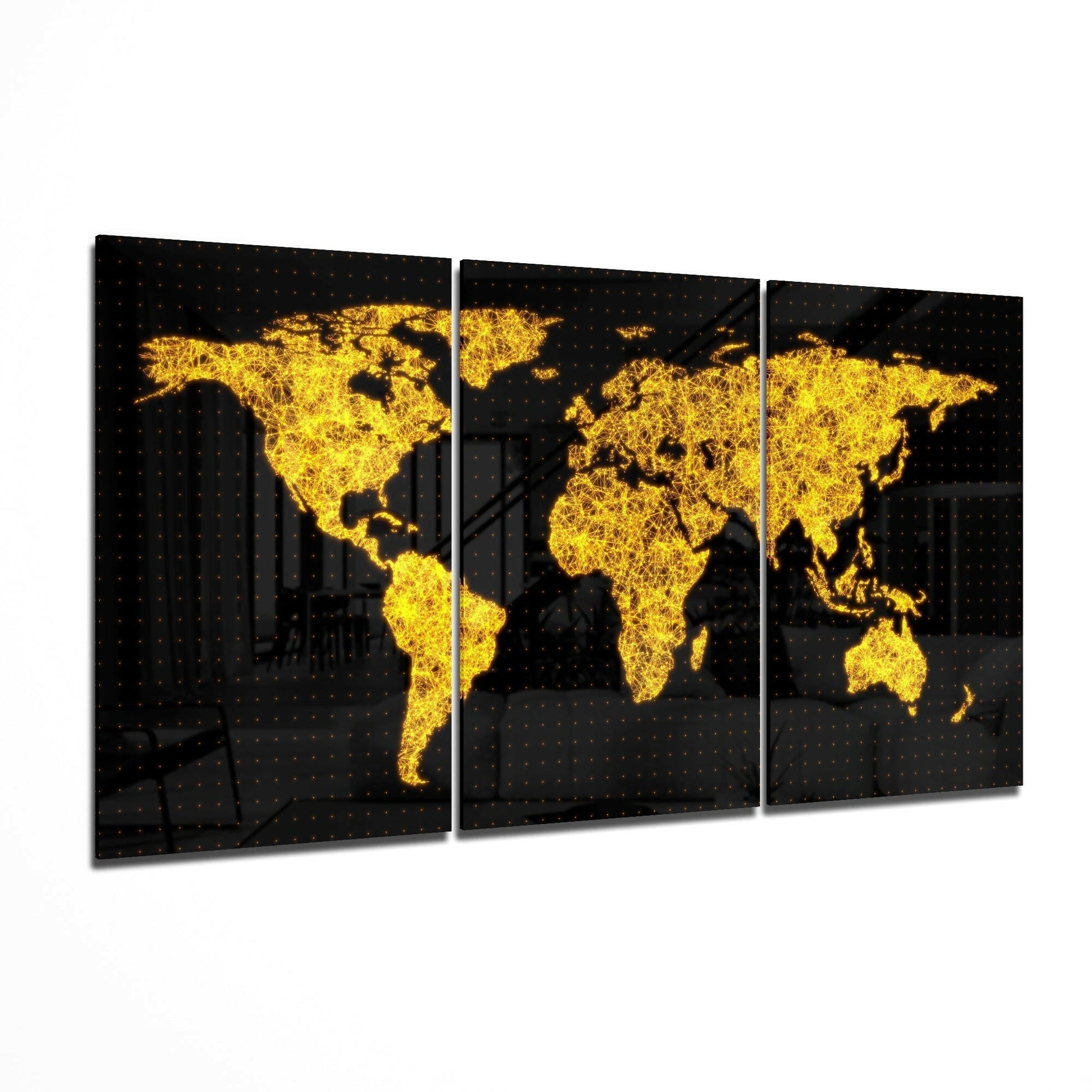 World Map glass wall art printed on tempered glass