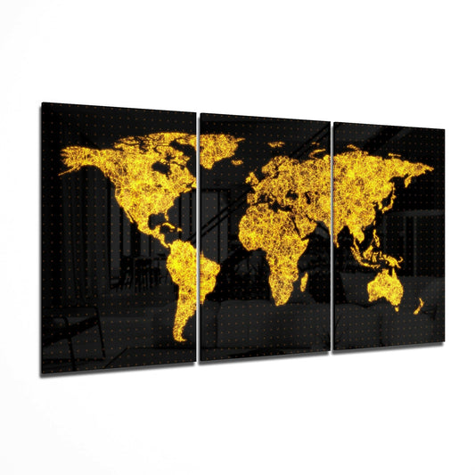 World Map glass wall art printed on tempered glass