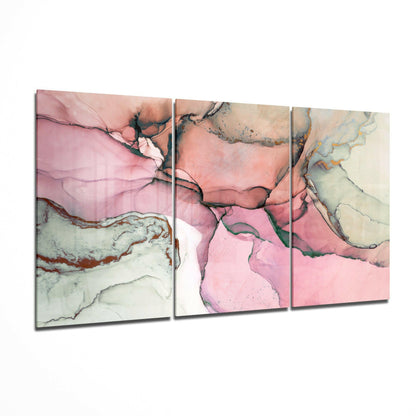 Pink glass wall art 3-piece set featuring a rose-toned abstract