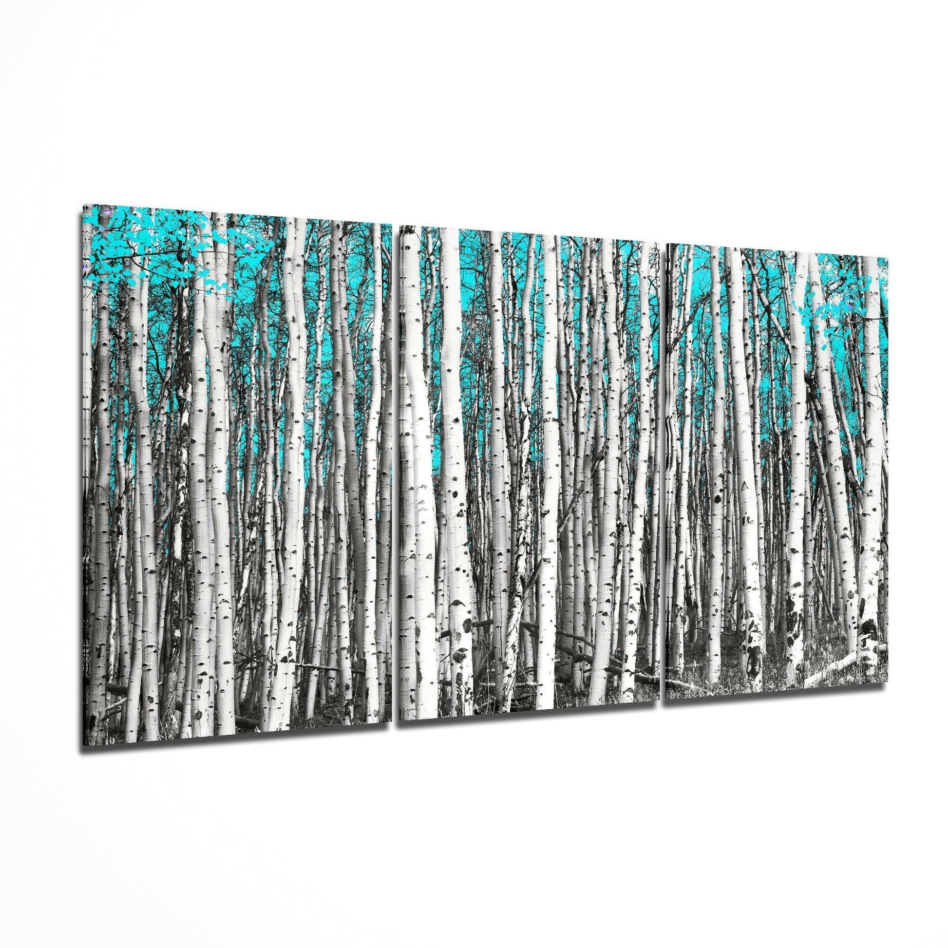 Green Forest glass wall art 3-piece set featuring a woodland scene