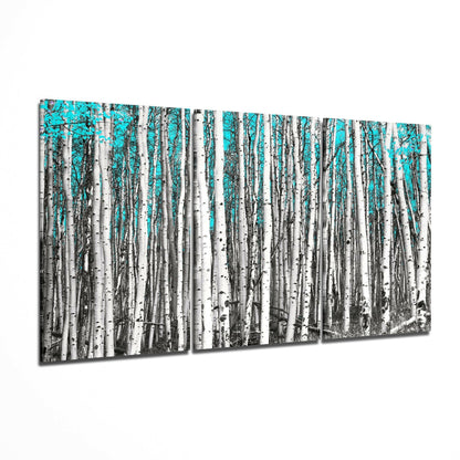 Green Forest glass wall art 3-piece set featuring a woodland scene