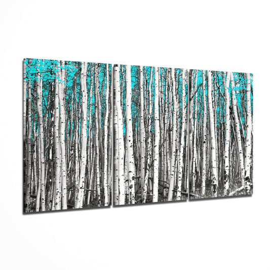 Green Forest glass wall art 3-piece set featuring a woodland scene