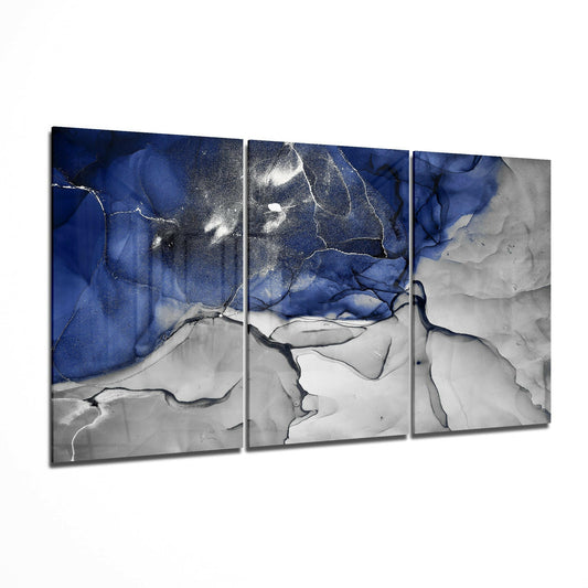 Blue Harmony glass wall art 3-piece set featuring a tonal blue abstract