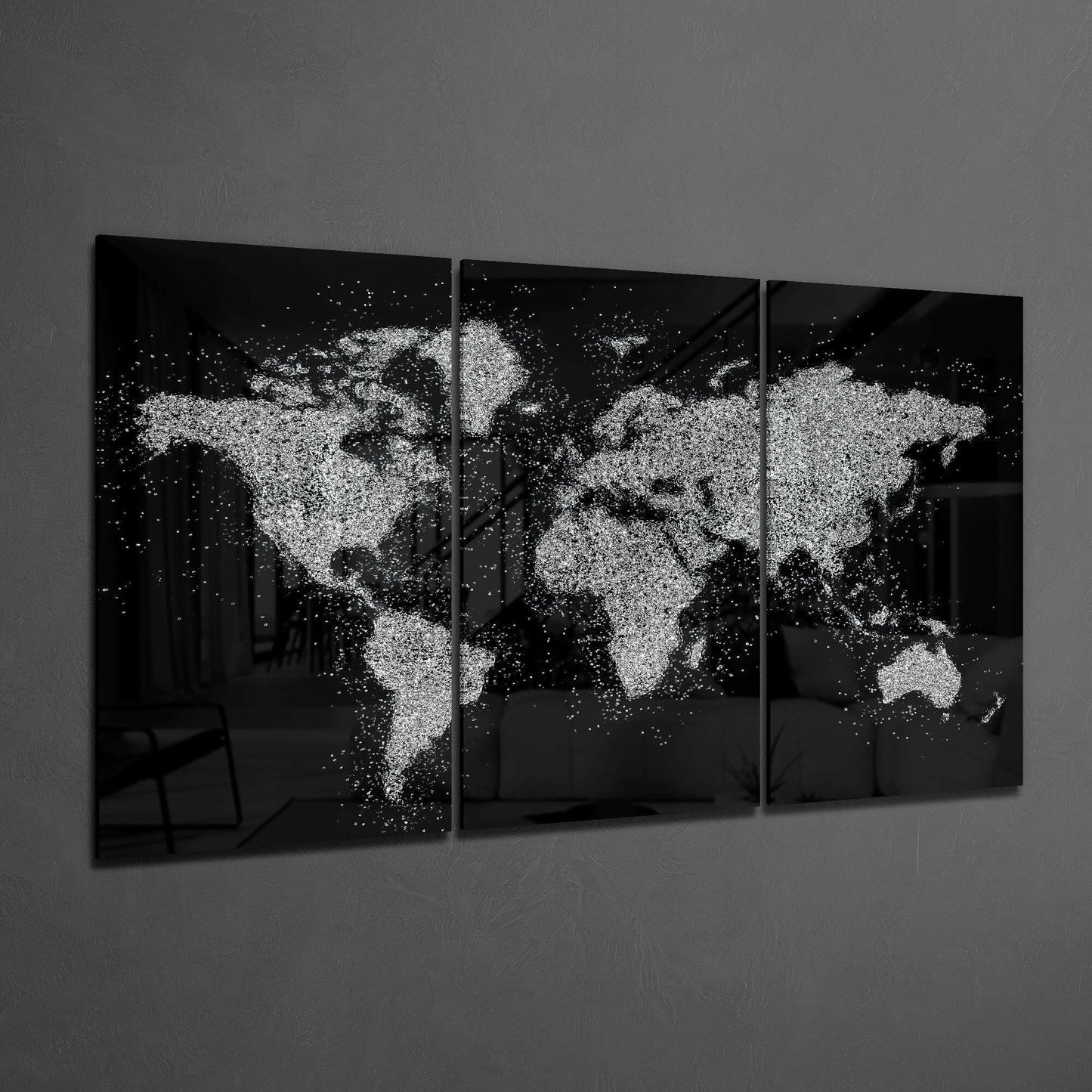 World Map 3-Panel Glass Wall Art