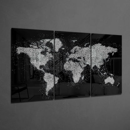 World Map 3-Panel Glass Wall Art