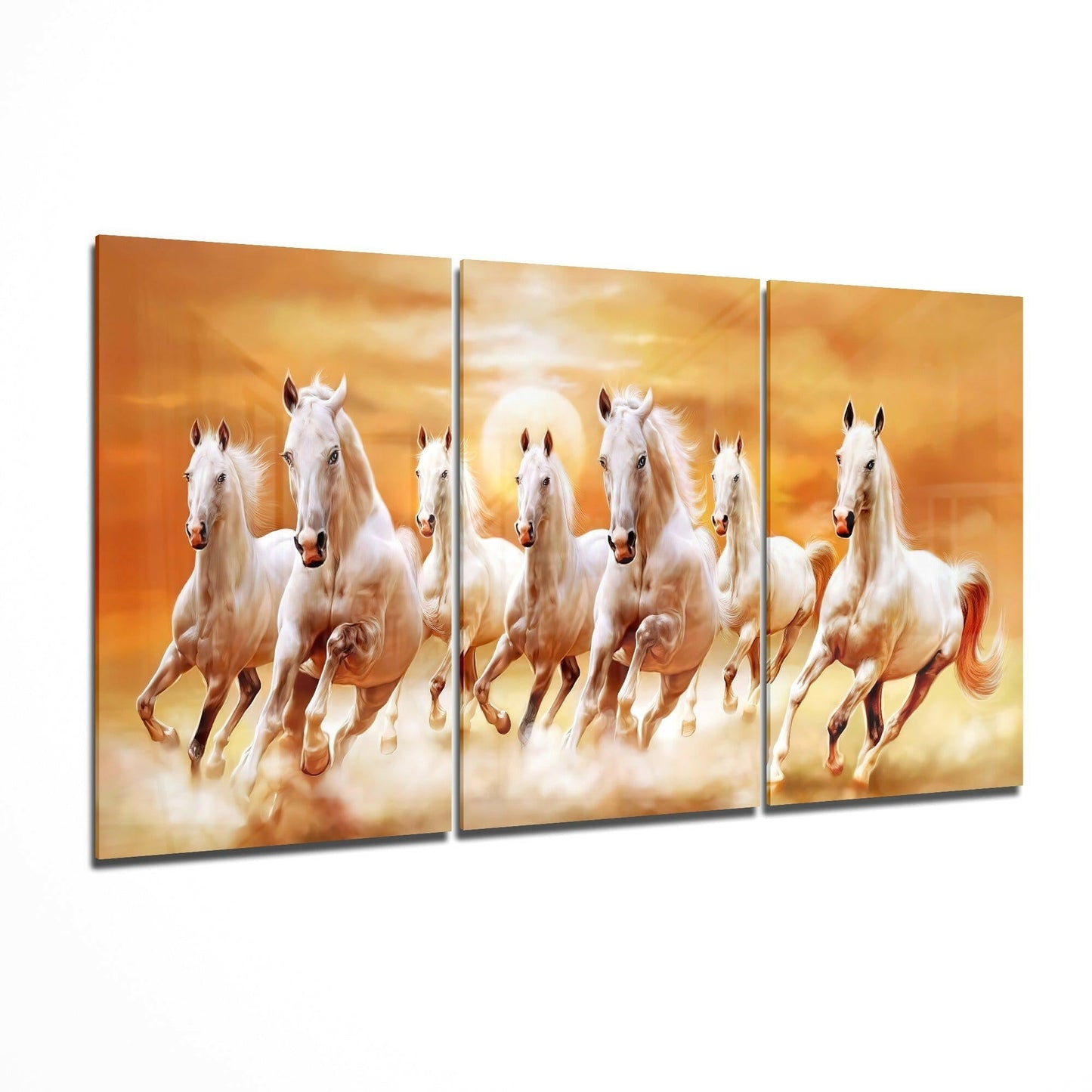 Horses glass wall art 3-piece set featuring running horses