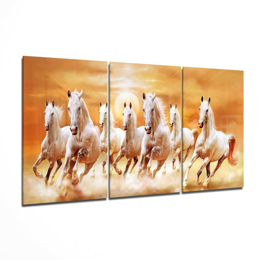 Horses glass wall art 3-piece set featuring running horses