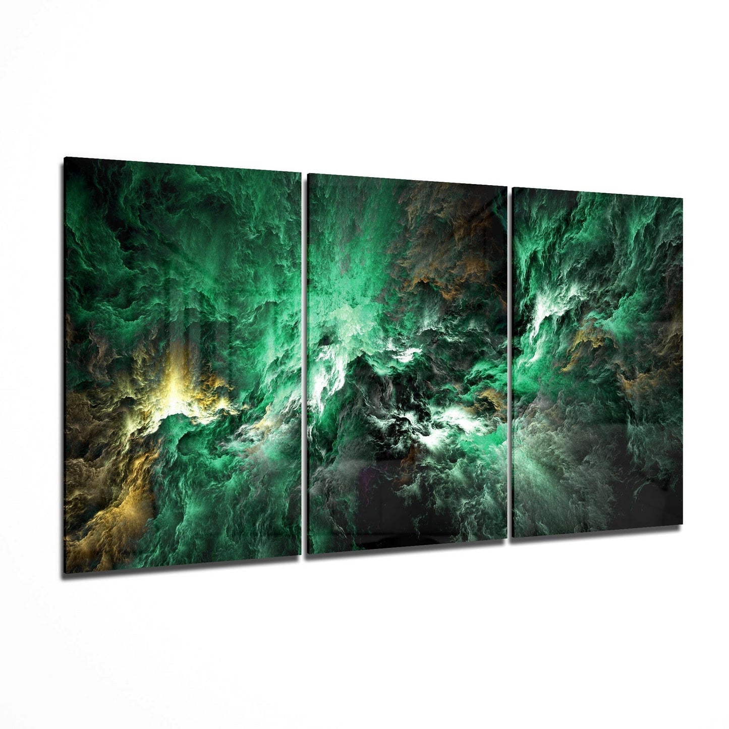 Green Space glass wall art 3-piece set featuring a verdant nature scene