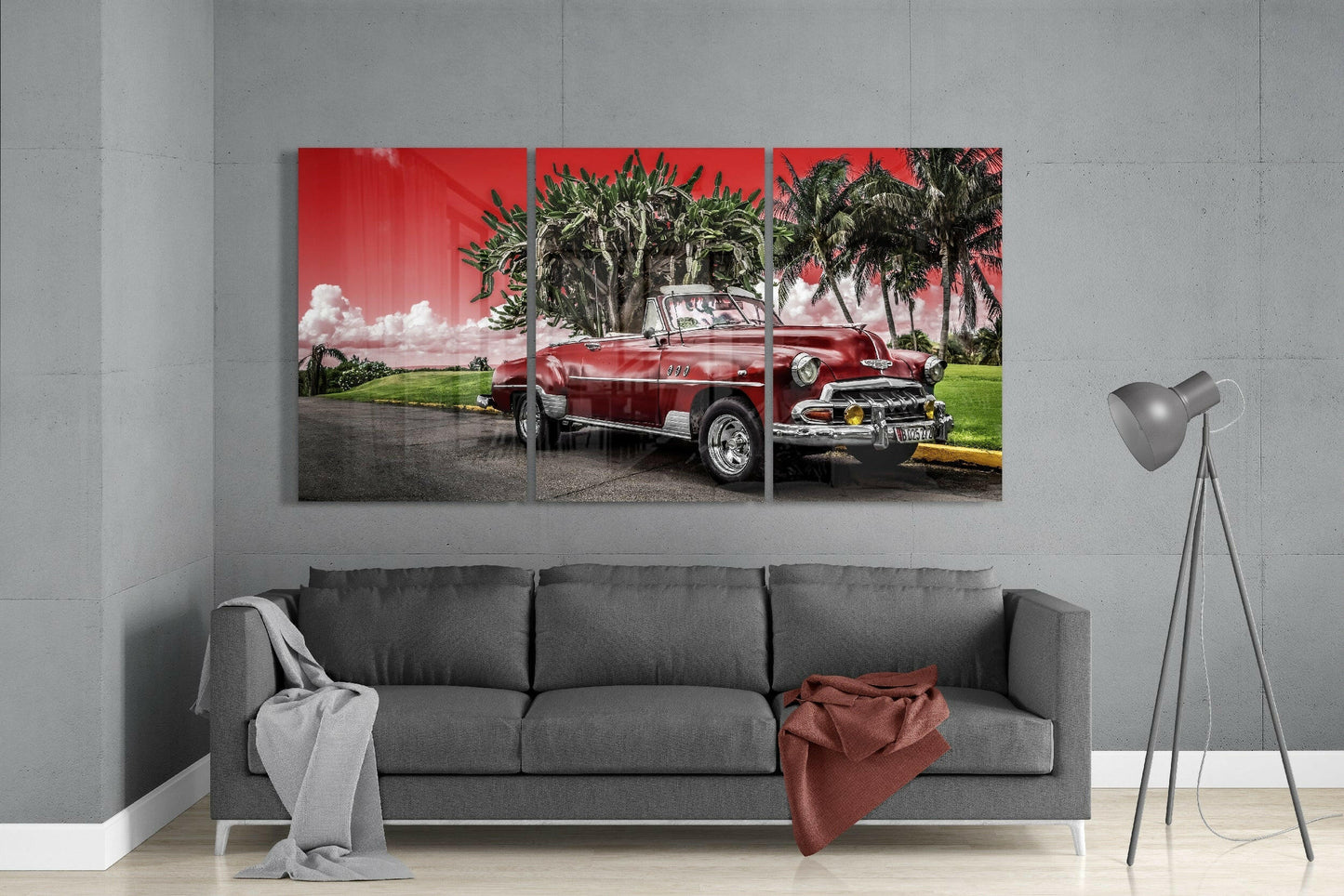 Red Classic Car Glass Wall Art