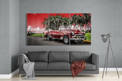Red Classic Car Glass Wall Art