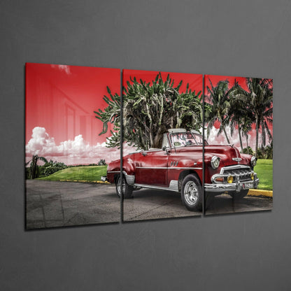 Red Classic Car Glass Wall Art