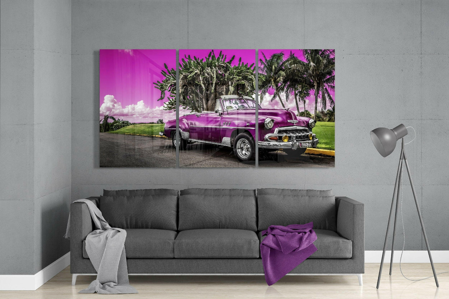 Purple Classic Car Glass Wall Art