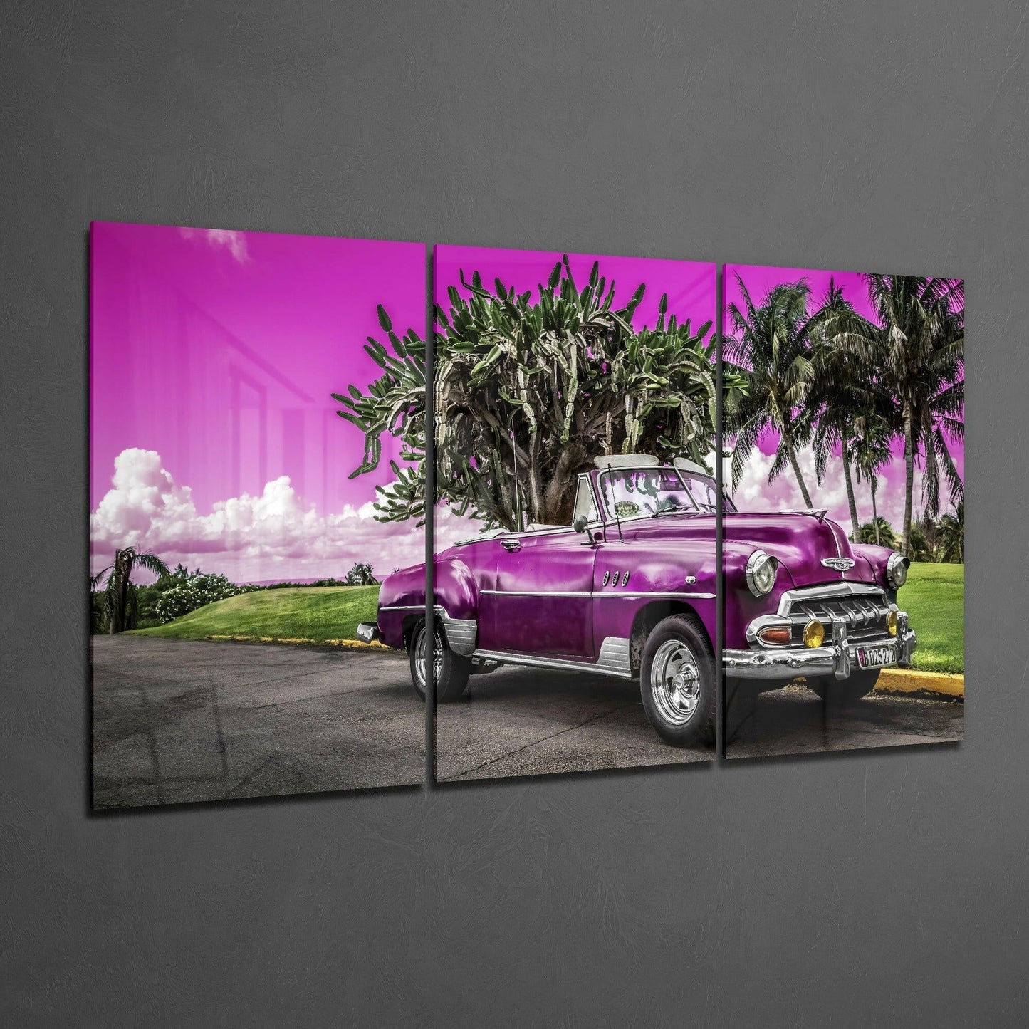 Purple Classic Car Glass Wall Art