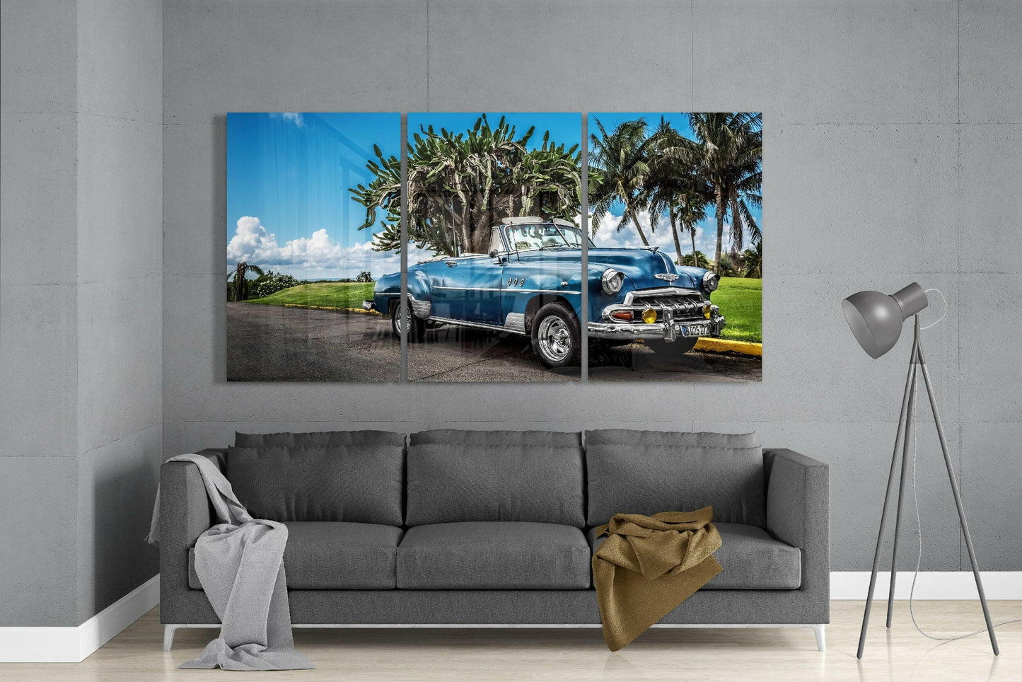 Blue Classic Car Glass Wall Art