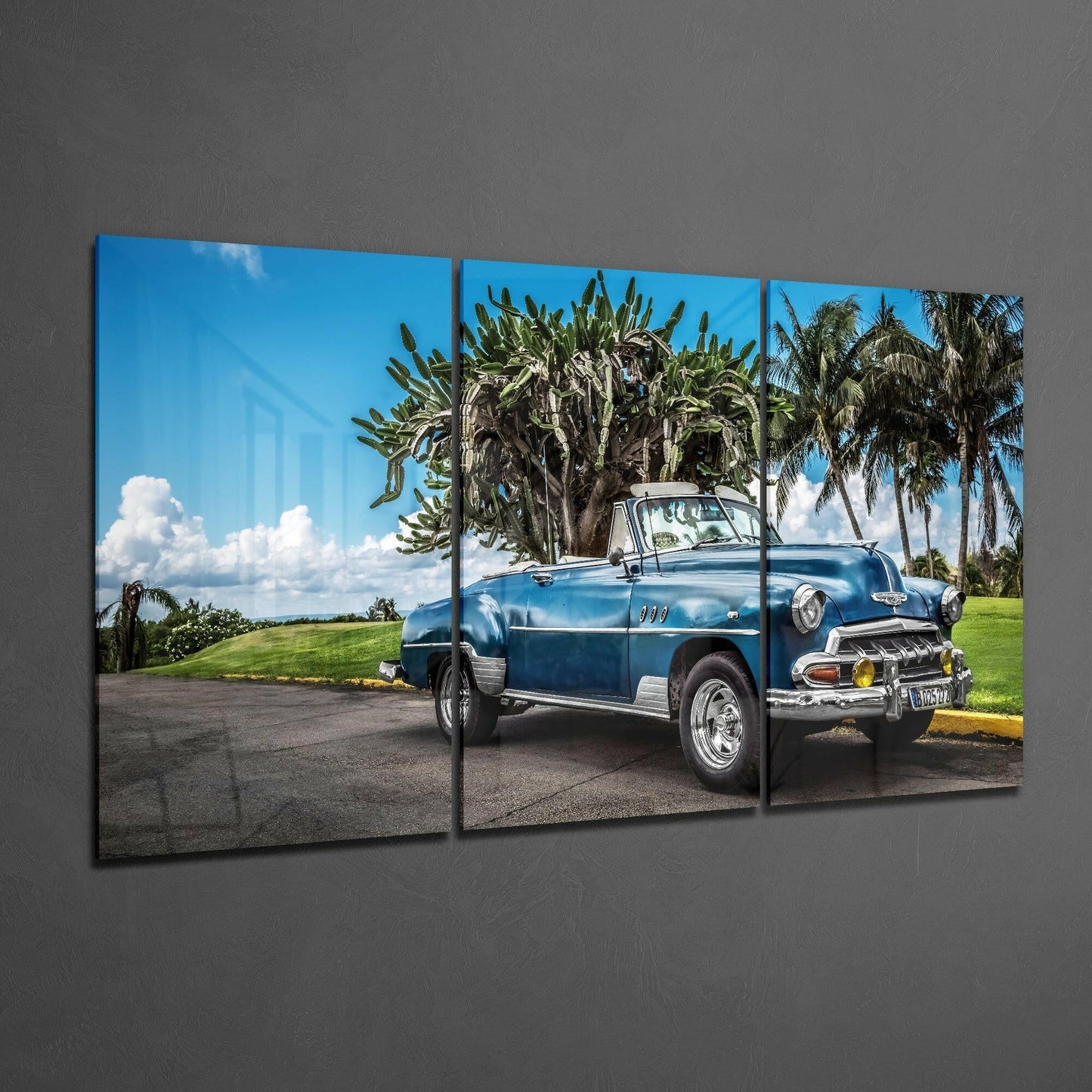 Blue Classic Car Glass Wall Art