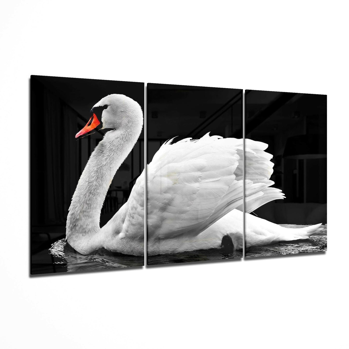 Swan glass wall art 3-piece set featuring a graceful swan