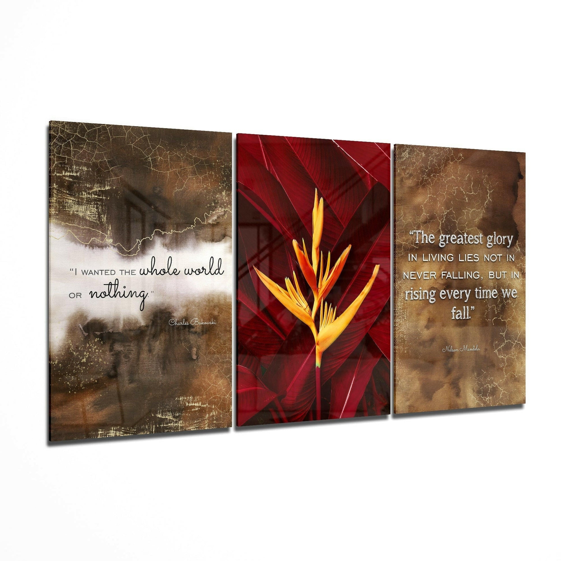 Inspiring glass wall art 3-piece set featuring bold typography
