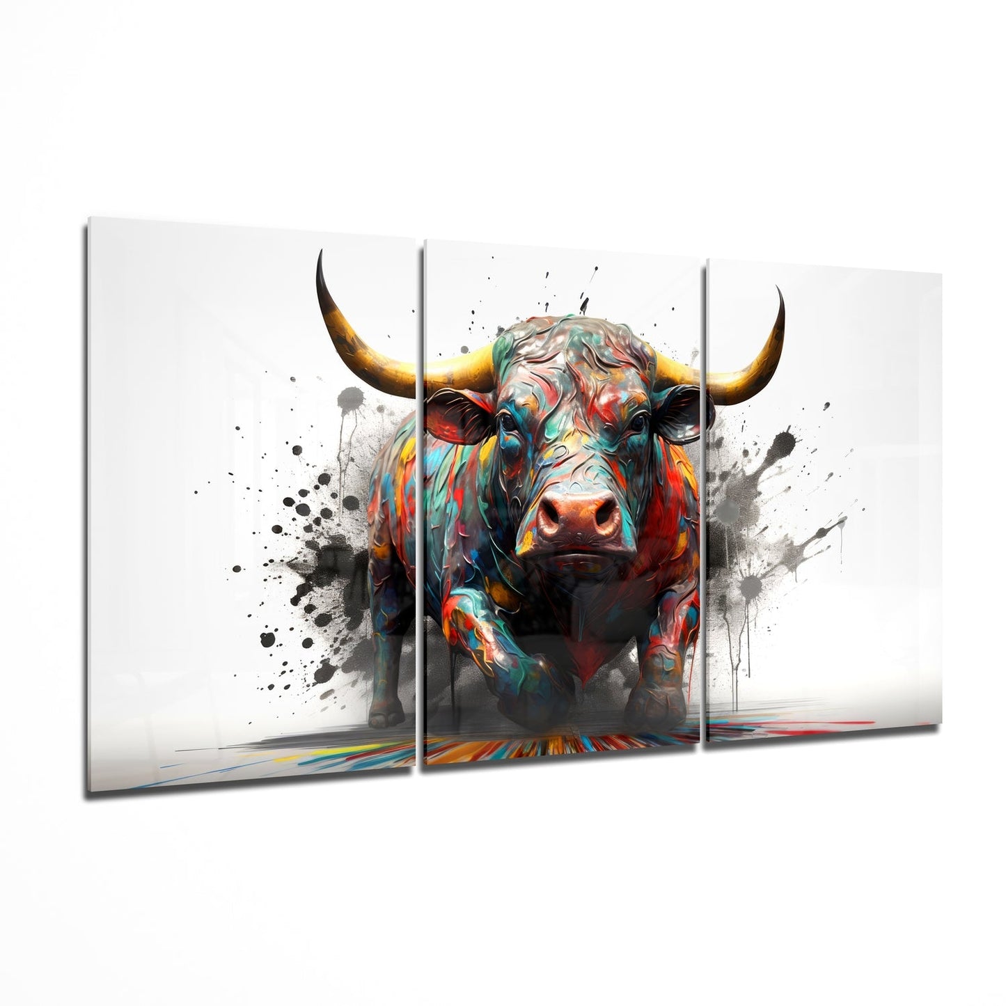 Bull mega glass wall art 3-panel tempered glass