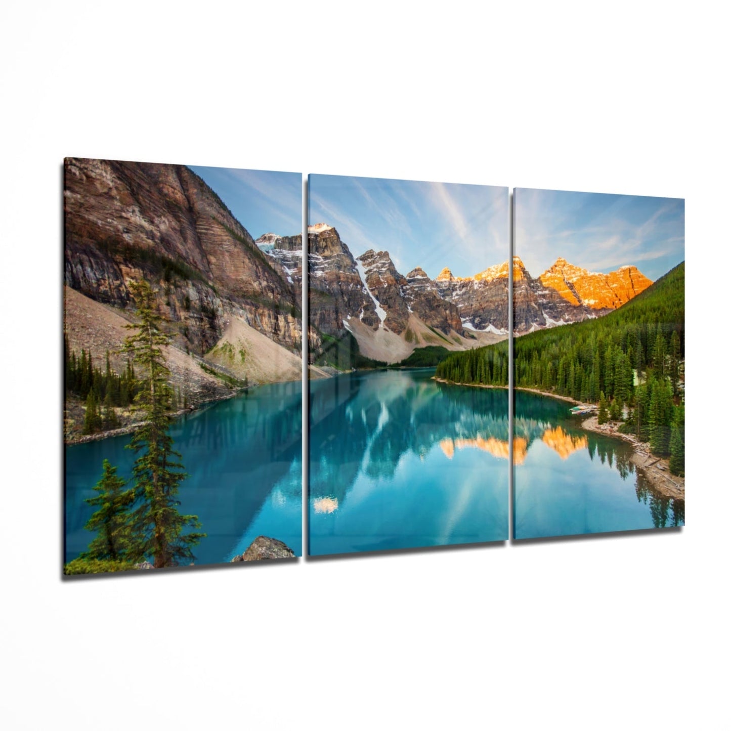 Lake glass wall art 3-piece set with calming landscape design