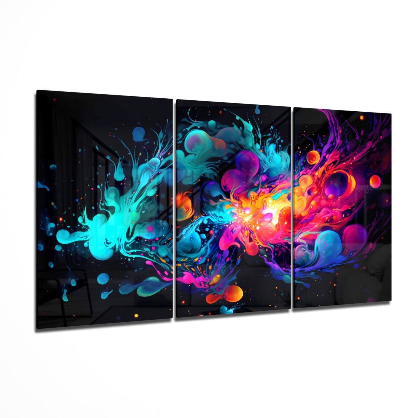 Colors of Space glass wall art 3-piece set with cosmic abstract design