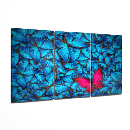 Butterfly glass wall art 3-piece set with vivid butterfly design