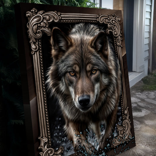 3D wolf canvas wall decor with sculptural detail