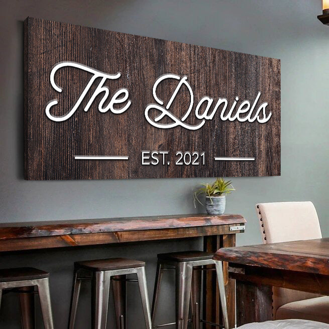 Personalized Wood-Look Family Name Canvas Sign