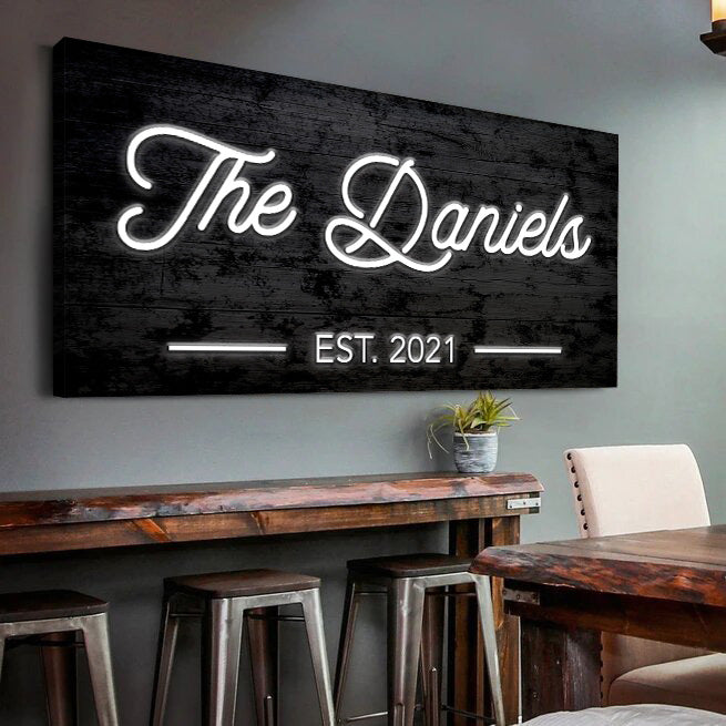 Personalized Wood-Look Family Name Canvas Sign