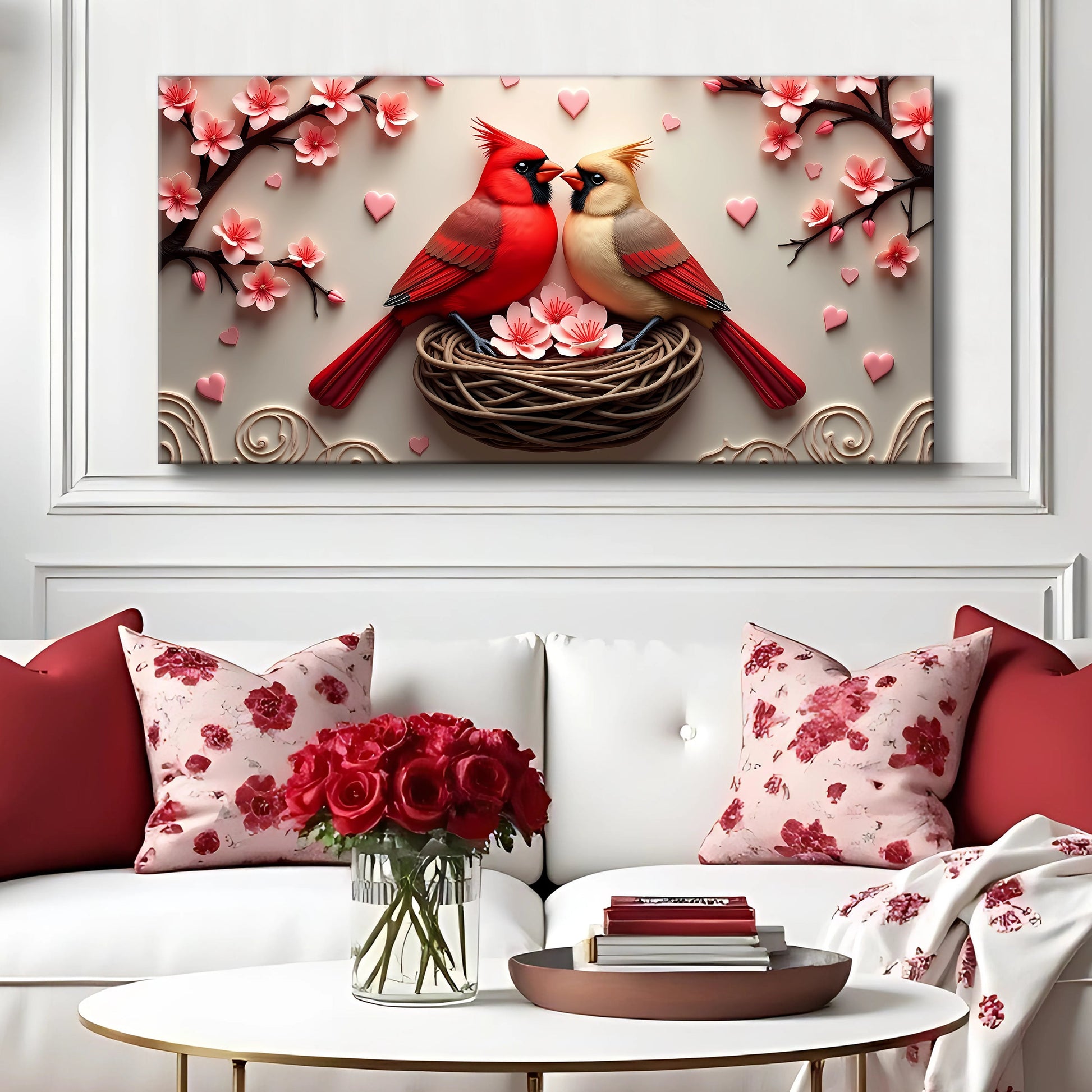 3D layered cardinals canvas wall art