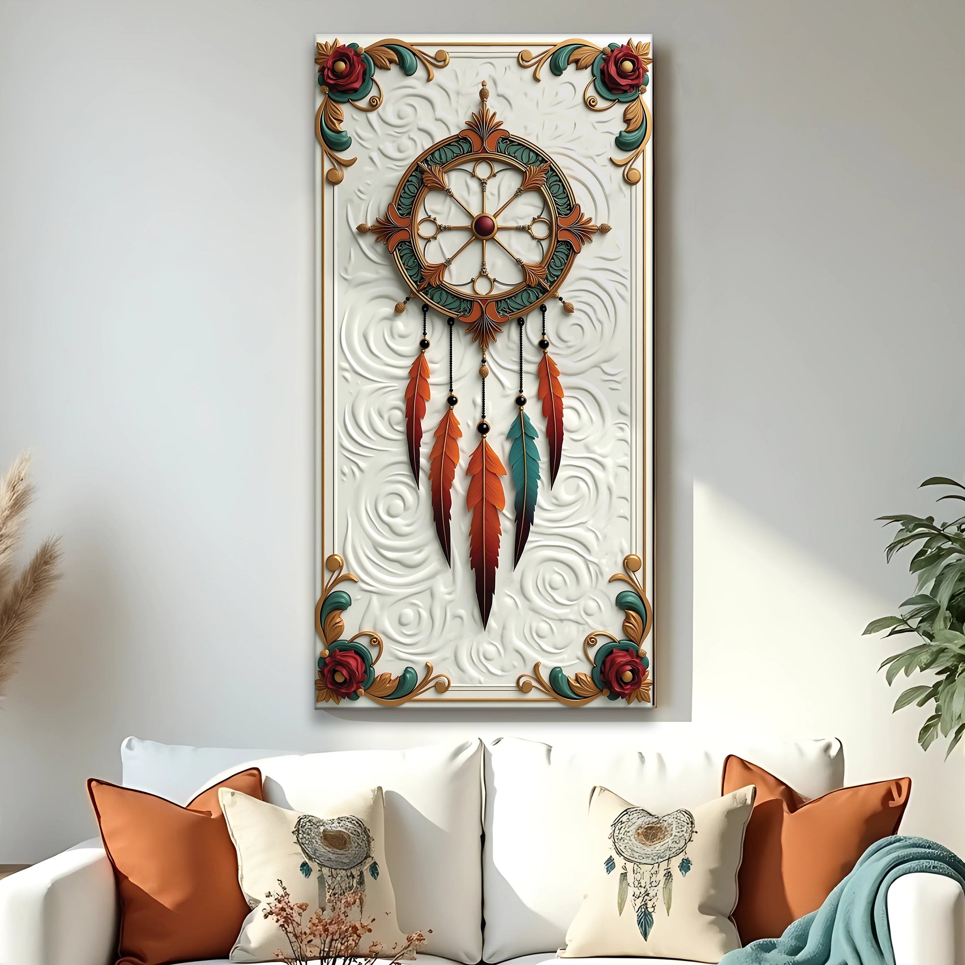 Whispering feathers wall art print with flowing organic lines