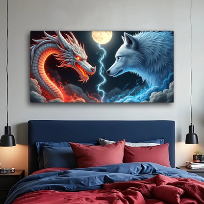 3D Dragon and Wolf Canvas Wall Art III