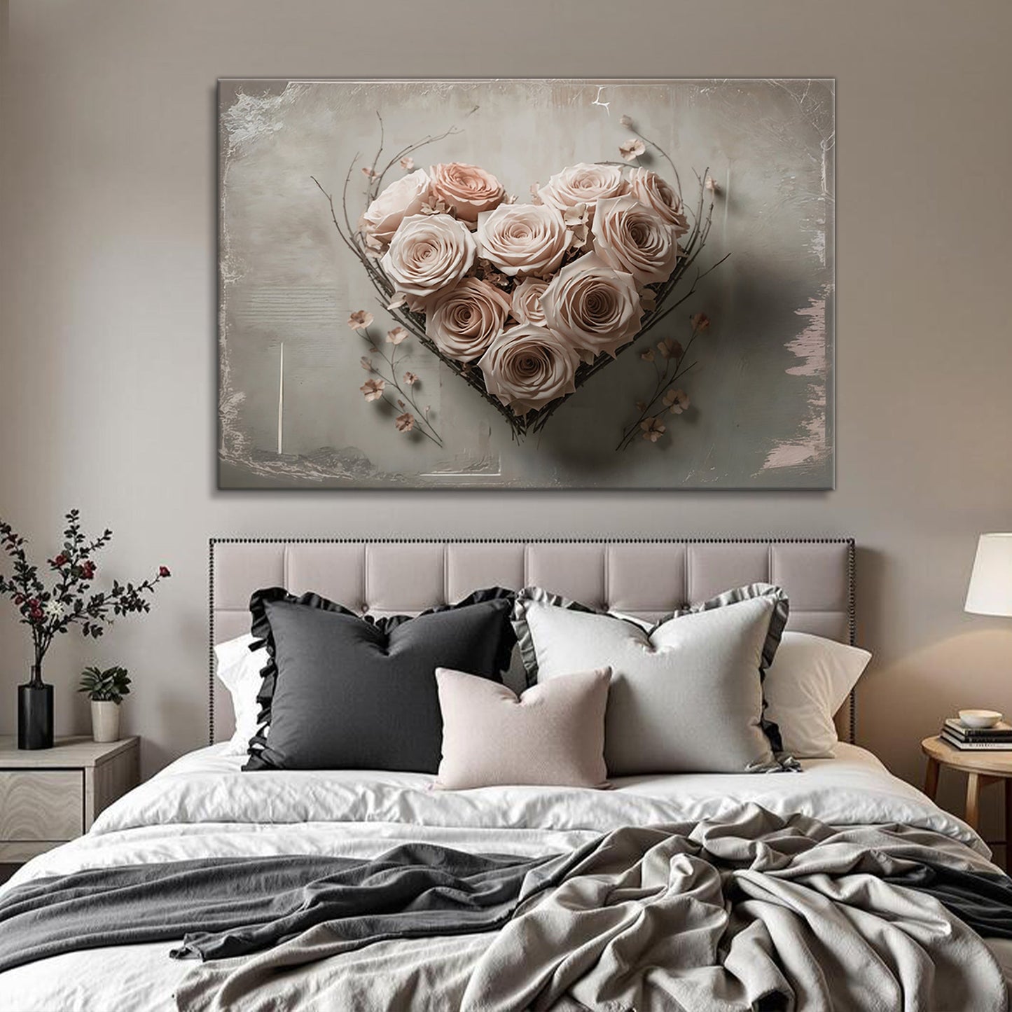 Floral Heart Canvas Wall Art - Botanical Decor
