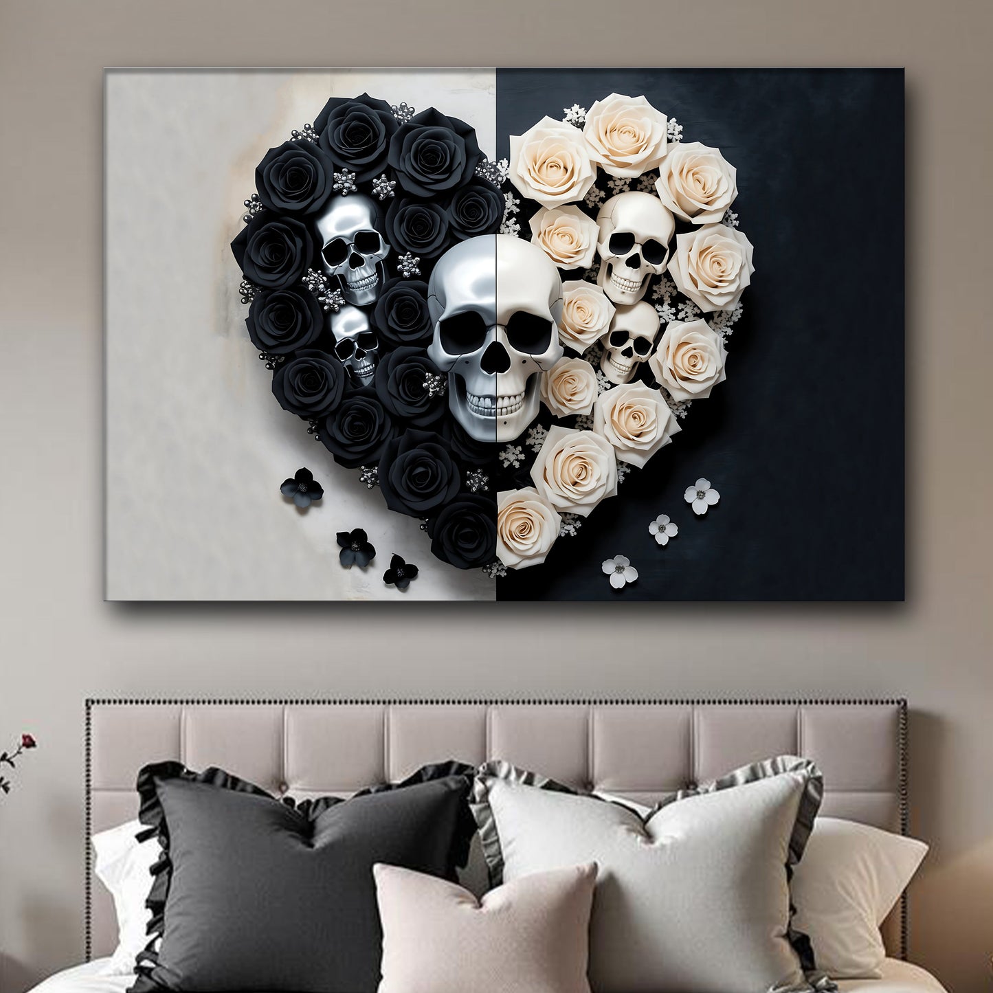 Skull and Flowers Ornate Canvas Wall Art