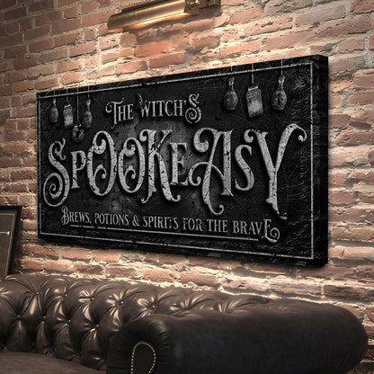 Witch's Speakeasy Bar Halloween canvas wall art with moody occult bar typography, gallery-wrapped