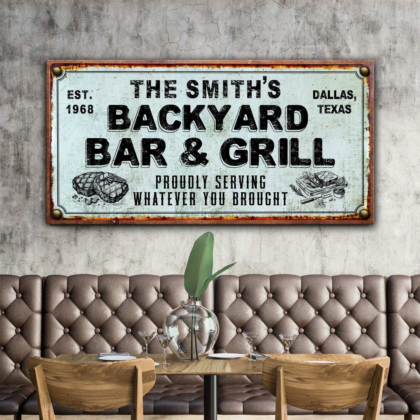 Backyard Bar and Grill Canvas Sign Entertaining