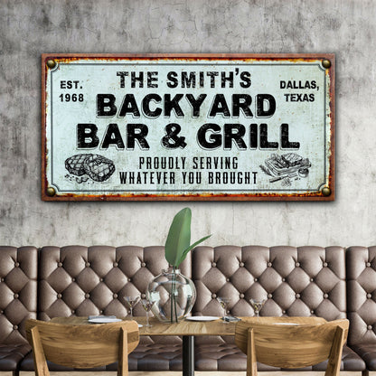 Backyard Bar and Grill Canvas Sign Entertaining
